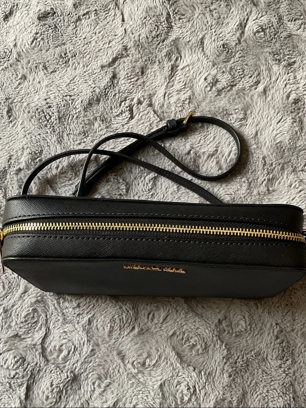 MICHAEL KORS Black Saffiano Leather Shoulder Bag with Gold Hardware